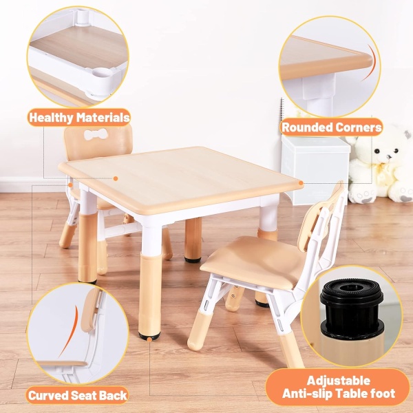 FUNLIO Kids Table and 4 Chairs Set, Height Adjustable Toddler Table and Chair - Image 5