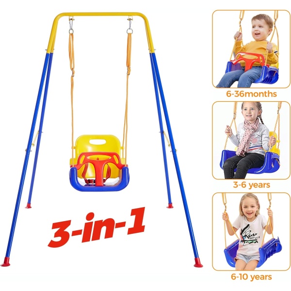 FUNLIO 3-in-1 Toddler Swing Set with 4 Sandbags, Indoor/Outdoor Baby Swing - Image 2