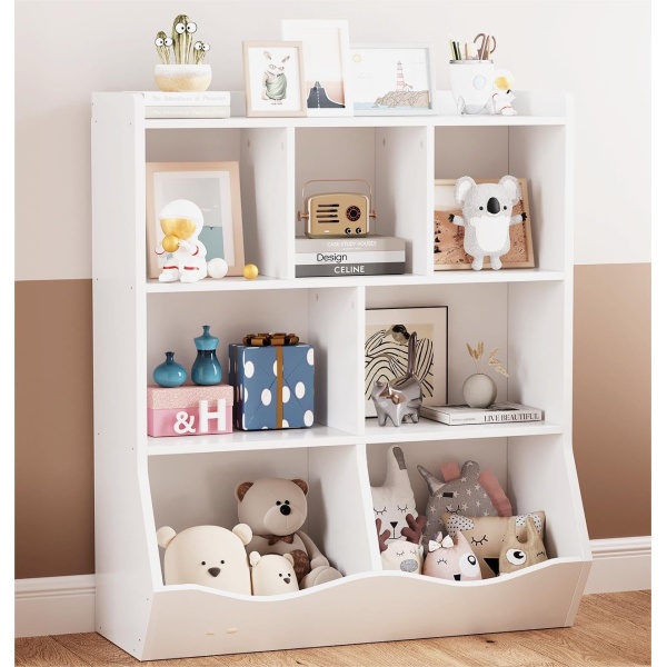 White Toy Storage Cabinet, Three-Tier Kids Bookshelf and Bookcase for Storage