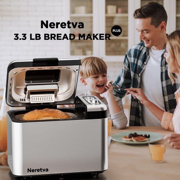 Neretva Bread Maker, 3.3LB Larger Bread Machine 15-in-1 Stainless Steel - Image 6