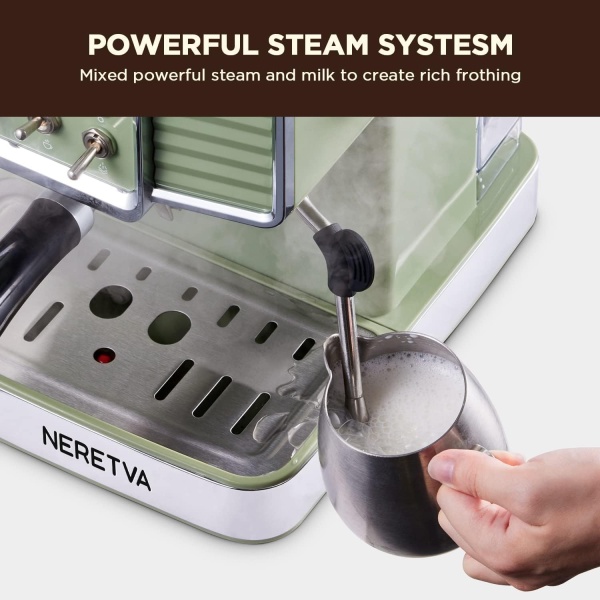 Neretva Espresso Coffee Machine 15 Bar Espresso Maker with Milk Frother Steam - Image 4