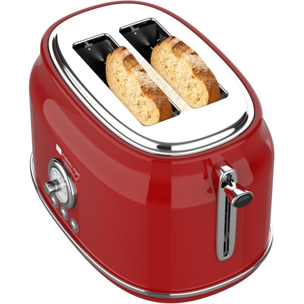 CULINARY CHEF CCTO102-RED, 2 Slice Toaster, Retro Style, Wide Slot for Bread - Image 2