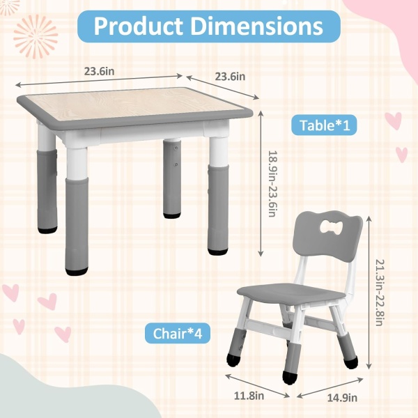 Kids Table and Chairs Set, Height Adjustable Desk for Ages 2-10,Arts & Crafts - Image 6