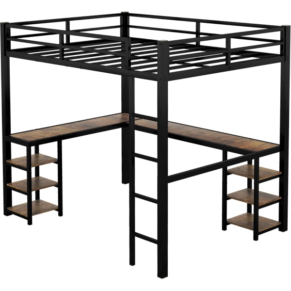 Full Size Loft Bed with Desk and Storage Shelves, Heavy Duty Loft Bed with Desk - Image 8