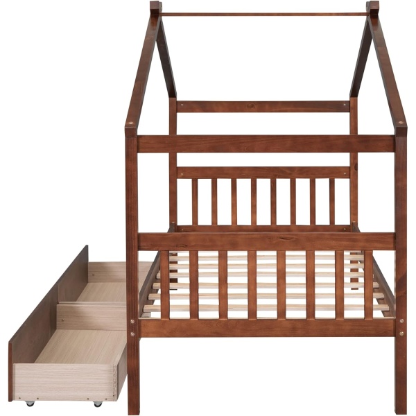 Twin Size House Bed with 2 Storage Drawers Wooden Kids Montessori House Bed - Image 7