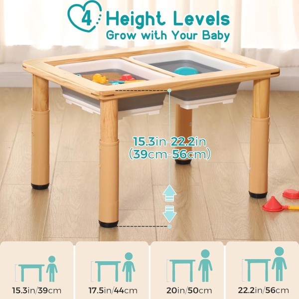 FUNLIO Wooden Sensory Table with 2 Bins for Toddlers 1-5, 4-Level Height - Image 3