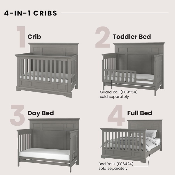 Child Craft Jordyn Full Panel 4-in-1 Convertible Crib, Baby Crib Converts to Day - Image 3