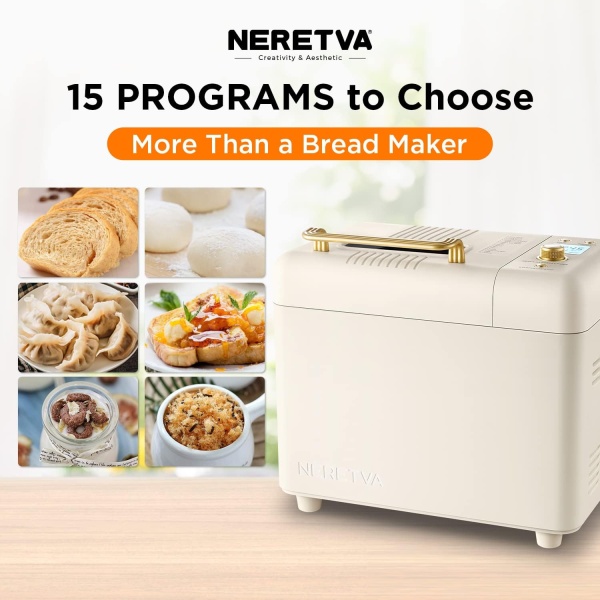 Neretva Bread Machine, 2.2LB 15-in-1 Bread Maker, Automatic Breadmaker Machine - Image 2