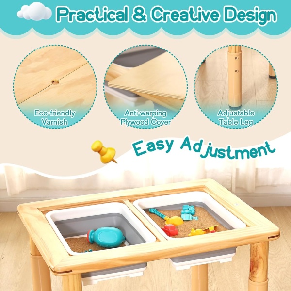 FUNLIO Wooden Sensory Table with 2 Bins for Toddlers 1-5, 4-Level Height - Image 6