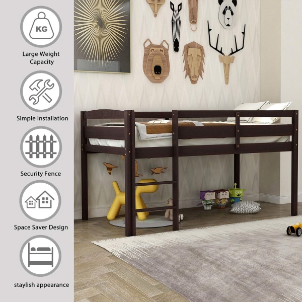 Bellemave Low Loft Bed with Ladder, Wood Loft Bed Twin Size for Adults and Kids - Image 4