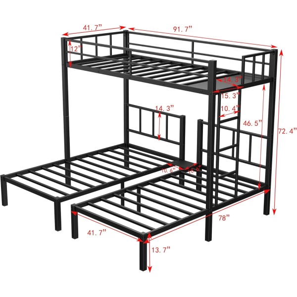 Twin Over Twin Over Twin Triple Bunk Bed for Kids,3 Bed Bunk Beds - Image 2