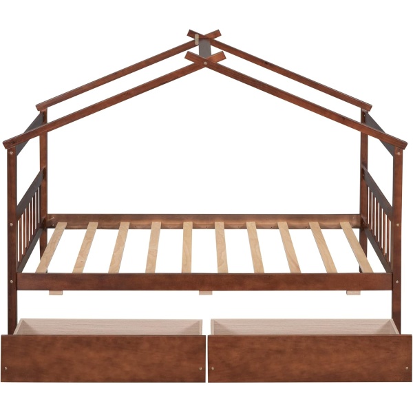 Twin Size House Bed with 2 Storage Drawers Wooden Kids Montessori House Bed - Image 5