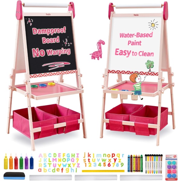 FUNLIO Anti-Warping Kids Art Easel, 3 Height Adjustable for Kids Aged 2-8