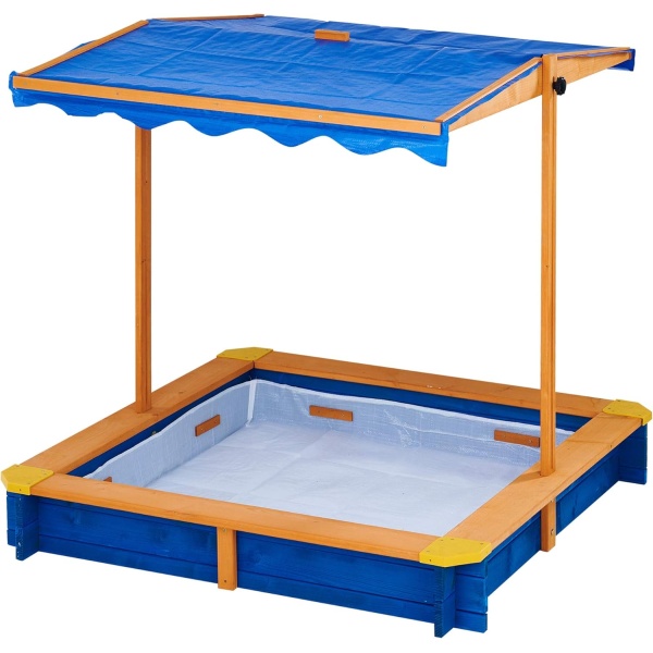 Teamson Kids Outdoor 46 in. x 46 in. Spruce Sand Box with Adjustable Canopy