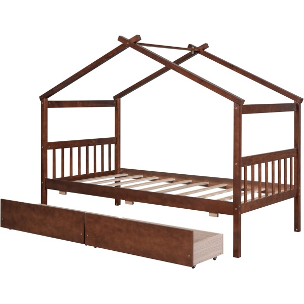 Twin Size House Bed with 2 Storage Drawers Wooden Kids Montessori House Bed - Image 4
