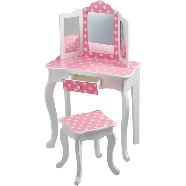 Teamson Kids Princess Gisele Polka Dot Print 2-Piece Kids Wooden Play Vanity Set - Image 5