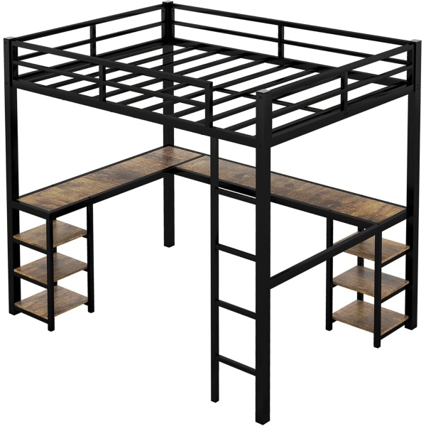 Full Size Loft Bed with Desk and Storage Shelves, Heavy Duty Loft Bed with Desk - Image 6