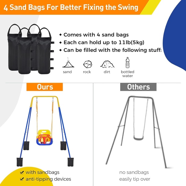 FUNLIO 3-in-1 Toddler Swing Set with 4 Sandbags, Indoor/Outdoor Baby Swing - Image 4