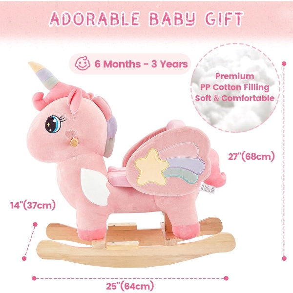 FUNLIO Unicorn Baby Rocking Horse, Pink Fairy Unicorn Rocking Horse for Toddlers - Image 5