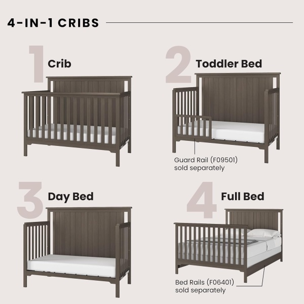 Child Craft Cottage Flat Top 4-in-1 Convertible Crib, Baby Crib Converts to Day - Image 3