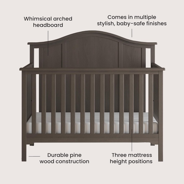 Child Craft Cottage Arch Top 4-in-1 Convertible Crib, Baby Crib Converts to Day - Image 4