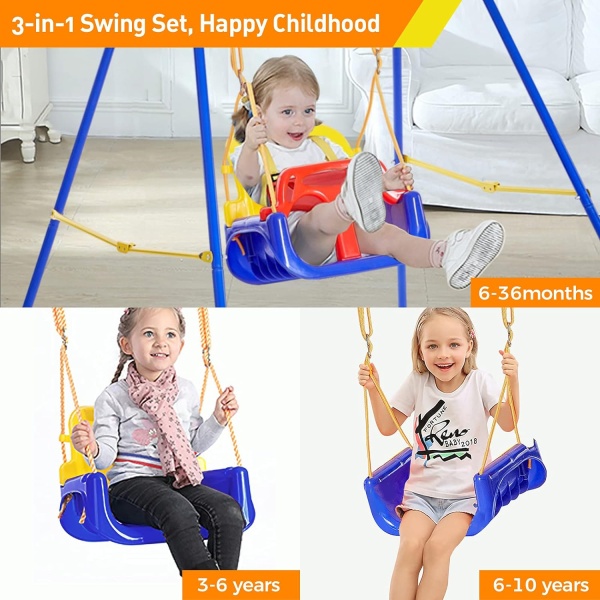 FUNLIO 3-in-1 Toddler Swing Set with 4 Sandbags, Indoor/Outdoor Baby Swing - Image 3