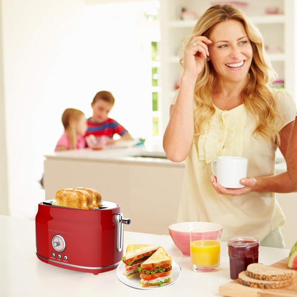 CULINARY CHEF CCTO102-RED, 2 Slice Toaster, Retro Style, Wide Slot for Bread - Image 5