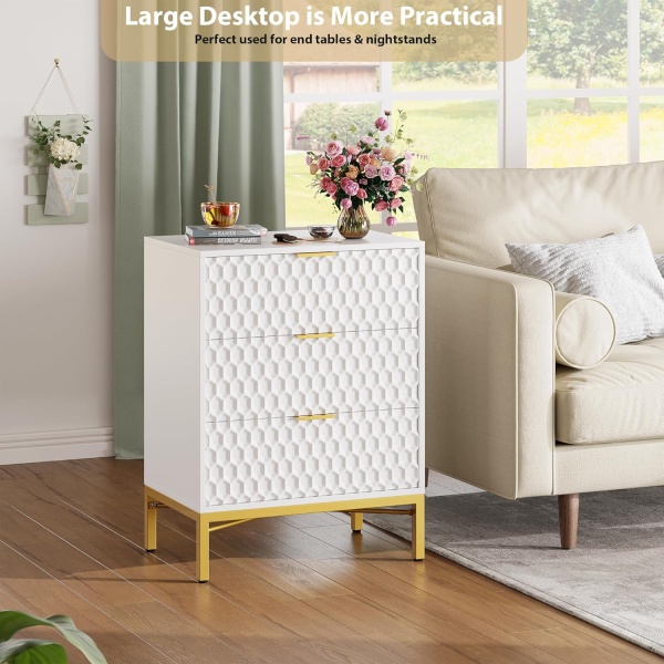 3 Drawer Dresser for Bedroom, Modern Nightstand with Wide Top, Chest of Drawers - Image 5