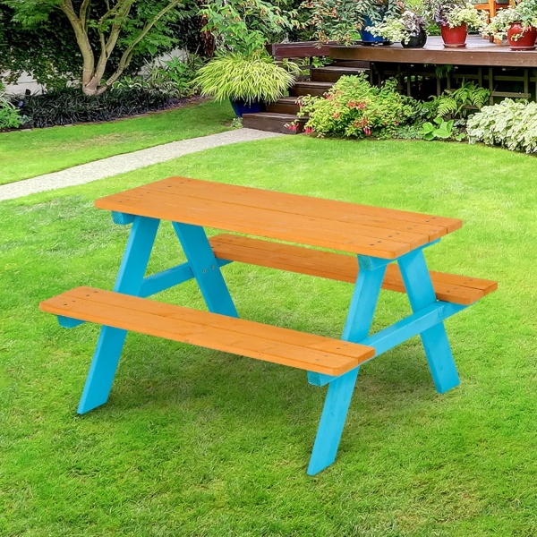 Teamson Kids - Wooden Outdoor Child Children Kids Picnic Table & Chair Bench Set - Image 4