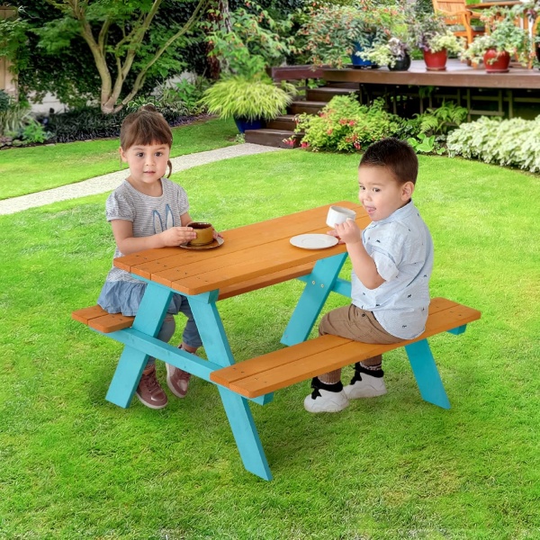 Teamson Kids - Wooden Outdoor Child Children Kids Picnic Table & Chair Bench Set - Image 3