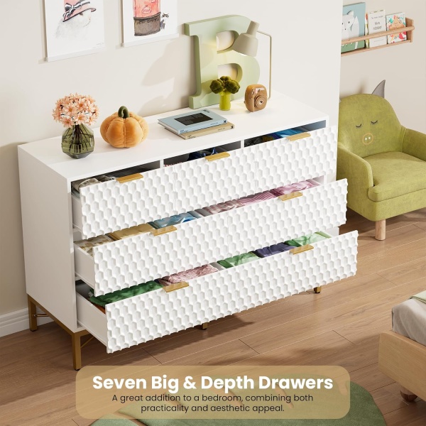 White 7 Drawer Dresser for Bedroom, Simply Modern Chest of Drawers for Closet - Image 4