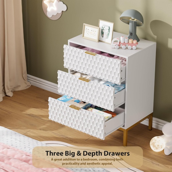 3 Drawer Dresser for Bedroom, Modern Nightstand with Wide Top, Chest of Drawers - Image 4