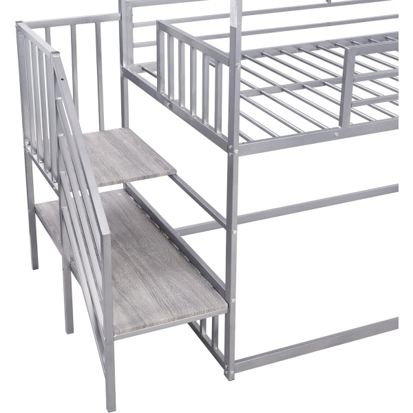 House Bunk Bed Twin Over Twin, Low Bunk Bed with Slide and Storage Stairs - Image 8