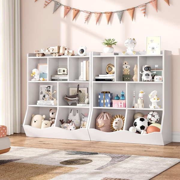 White Toy Storage Cabinet, Three-Tier Kids Bookshelf and Bookcase for Storage - Image 3