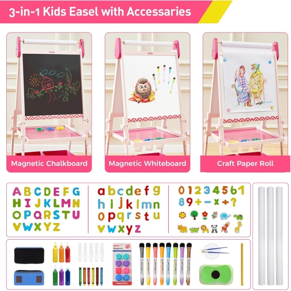 FUNLIO Anti-Warping Kids Art Easel, 3 Height Adjustable for Kids Aged 2-8 - Image 3