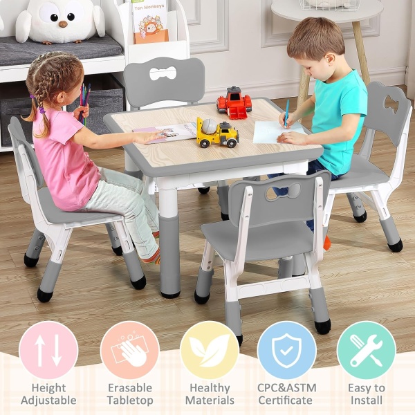 Kids Table and Chairs Set, Height Adjustable Desk for Ages 2-10,Arts & Crafts - Image 7