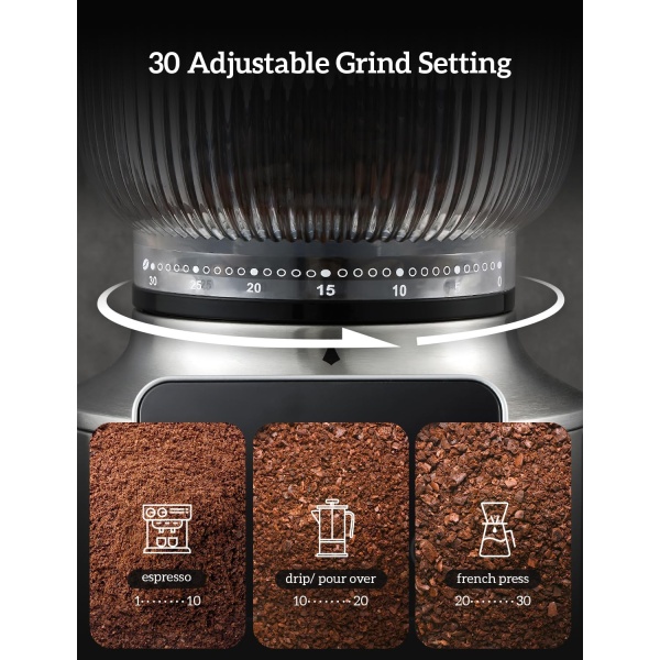 Neretva Burr Coffee Grinder Electric, 2 in 1 Stainless Steel Coffee Grinder Burr - Image 3