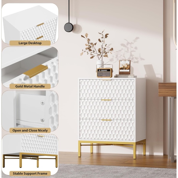 3 Drawer Dresser for Bedroom, Modern Nightstand with Wide Top, Chest of Drawers - Image 7