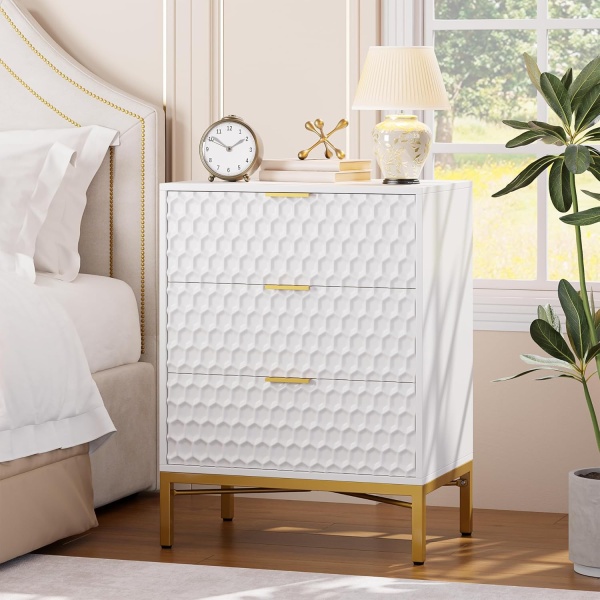 3 Drawer Dresser for Bedroom, Modern Nightstand with Wide Top, Chest of Drawers