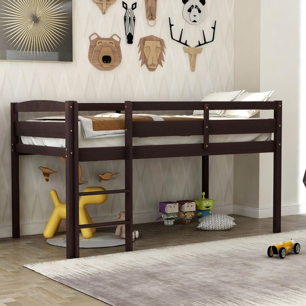 Bellemave Low Loft Bed with Ladder, Wood Loft Bed Twin Size for Adults and Kids