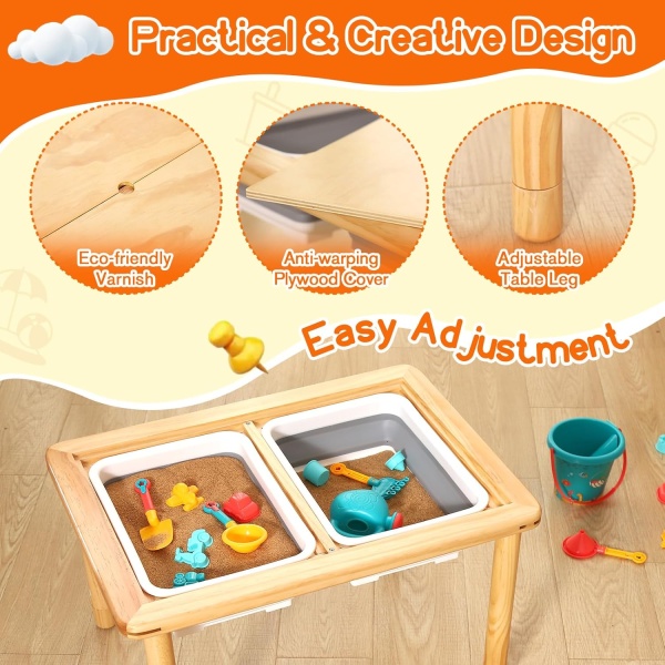 FUNLIO Wooden Sensory Table with 2 Bins for Toddlers 1-5, 3-Level Height - Image 6