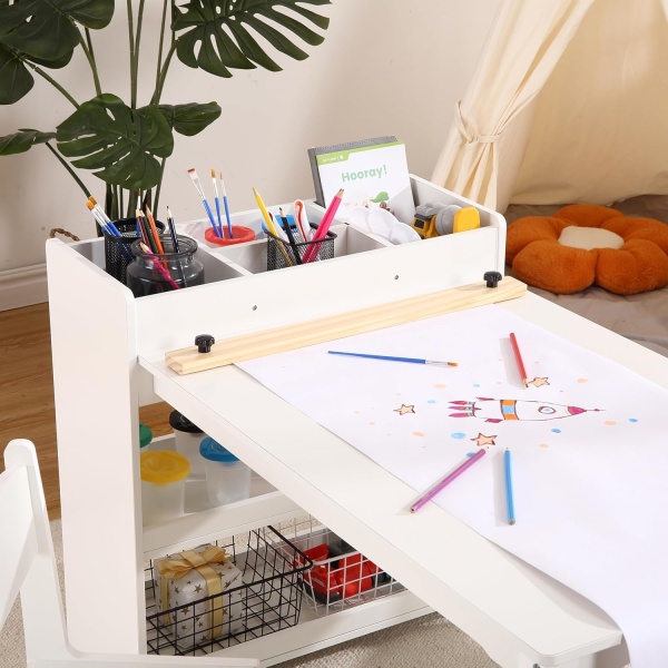 Kids Art Table with 2 Chairs, Toddler Craft Play Wood Activity Desk - Image 6