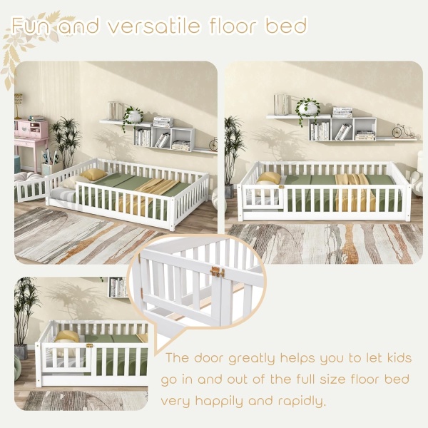 Full Size Floor Bed Frame for Kids Wood Montessori Floor Beds with Fence - Image 3