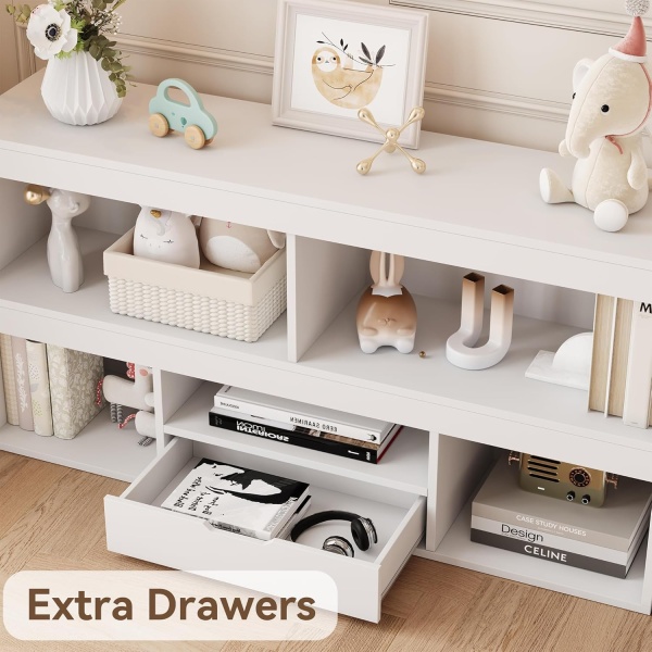 Kids Bookshelf with Drawer Nursery Bookcase Wooden Toy Storage Organizer - Image 7