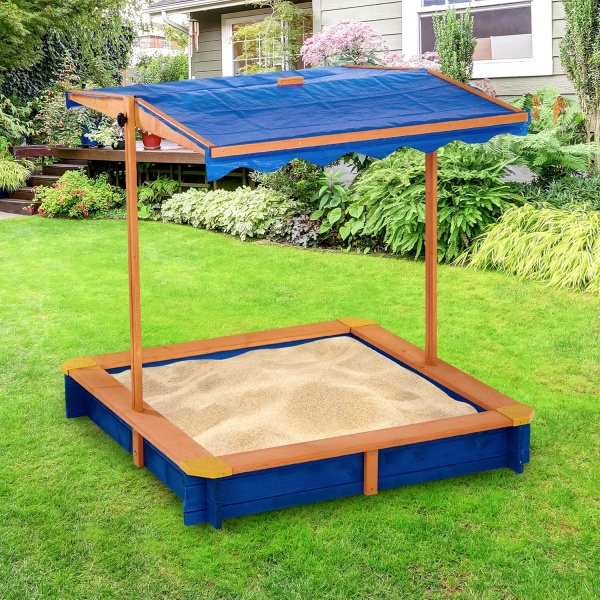 Teamson Kids Outdoor 46 in. x 46 in. Spruce Sand Box with Adjustable Canopy - Image 4