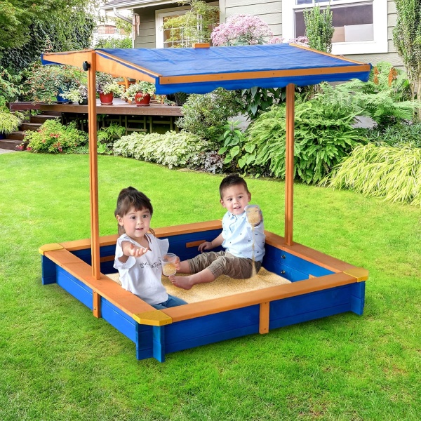 Teamson Kids Outdoor 46 in. x 46 in. Spruce Sand Box with Adjustable Canopy - Image 3