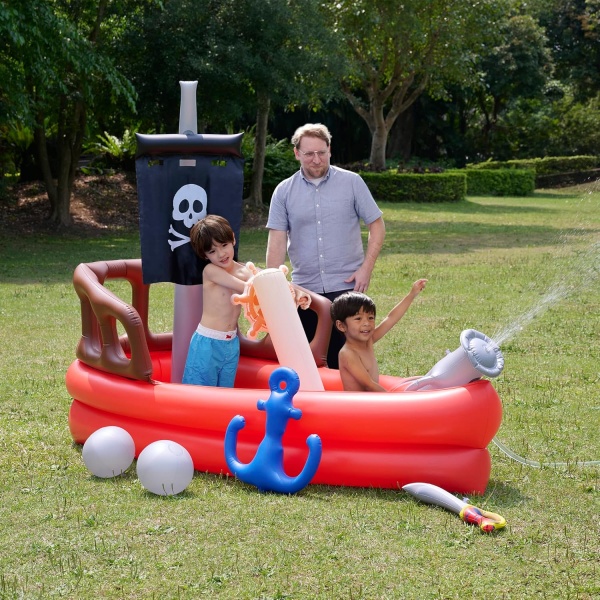 Teamson Kids Water Pool Pirate Ship Inflatable Kids Sprinkler with Air Pump - Image 2