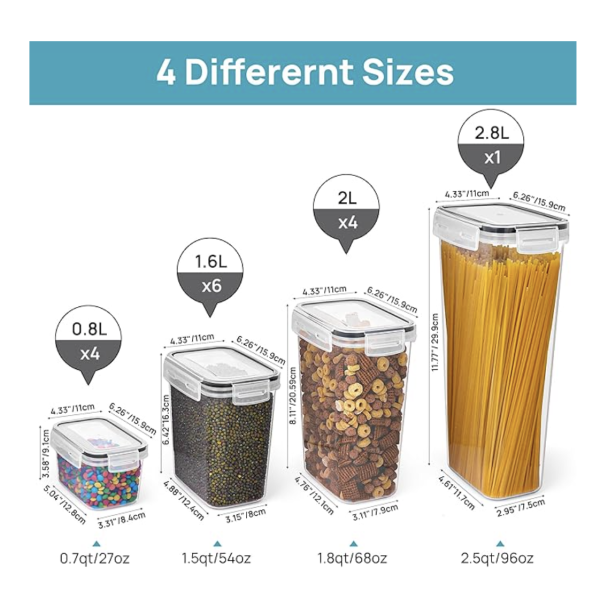 Vtopmart Airtight Food Storage Containers Set with Lids, 15pcs BPA Free Plastic Dry Food Canisters for Kitchen Pantry Organization and Storage, Dishwasher safe,Include 24 Labels, Black - Image 2
