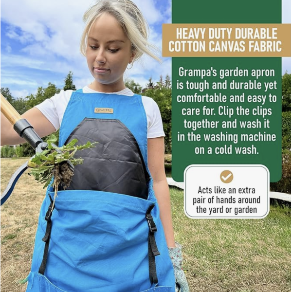 Grampa's Garden Apron - Cross Back Gardening Apron With Pockets For Women & Men | Harvest Apron with Large Kangaroo Pouch - Image 3