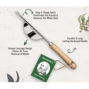 Grampa's Hand Weeder Tool - The Perfect Lightweight Easy to Use Weed Puller Tool for Garden - Durable Unique Lever Design with V-Shaped Forks Allows for Easy Removal of Weeds & Their Roots.